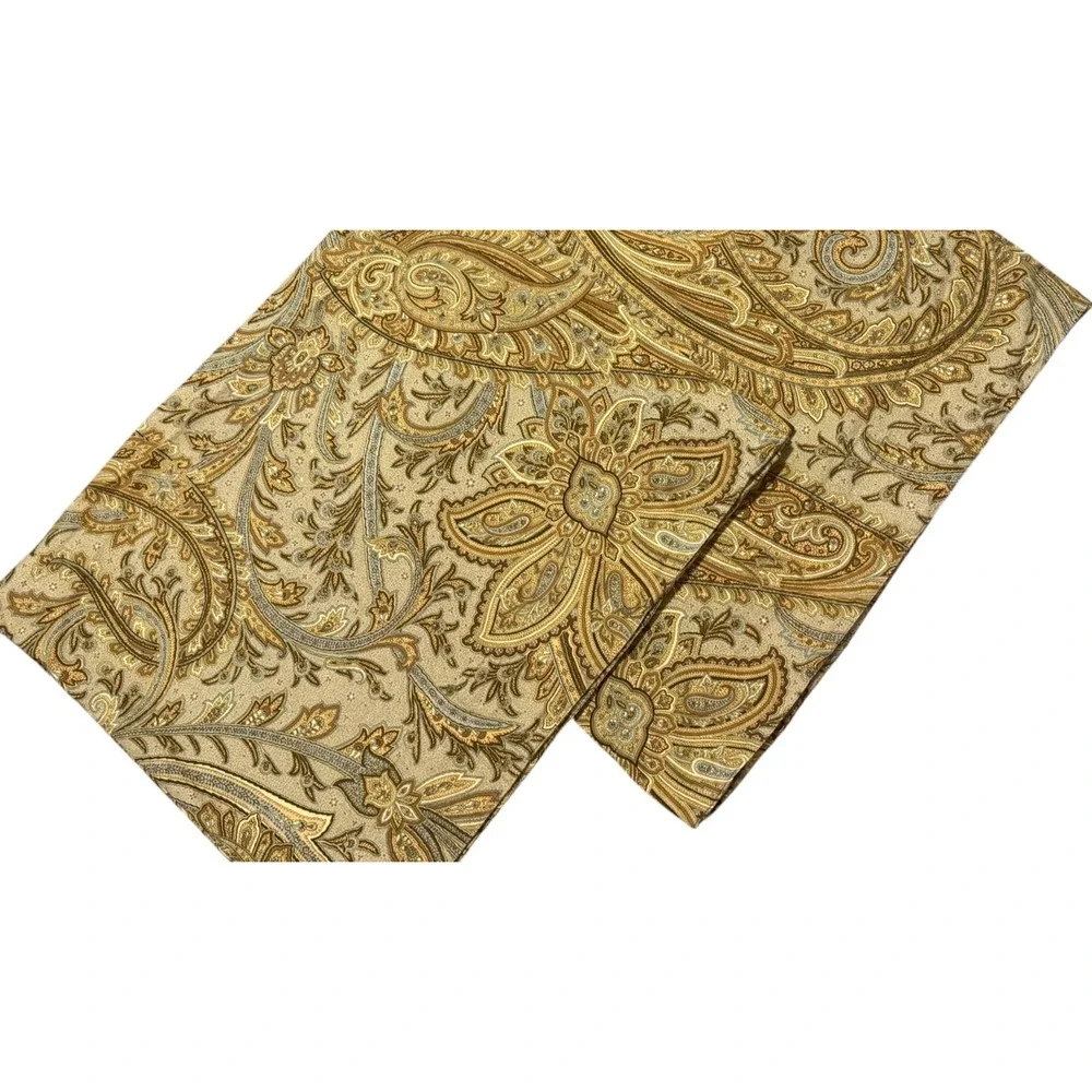 Pair Maison D'Hermine Cotton Paisley Drapes Curtains 84 Long Gold Tan 2 Panels